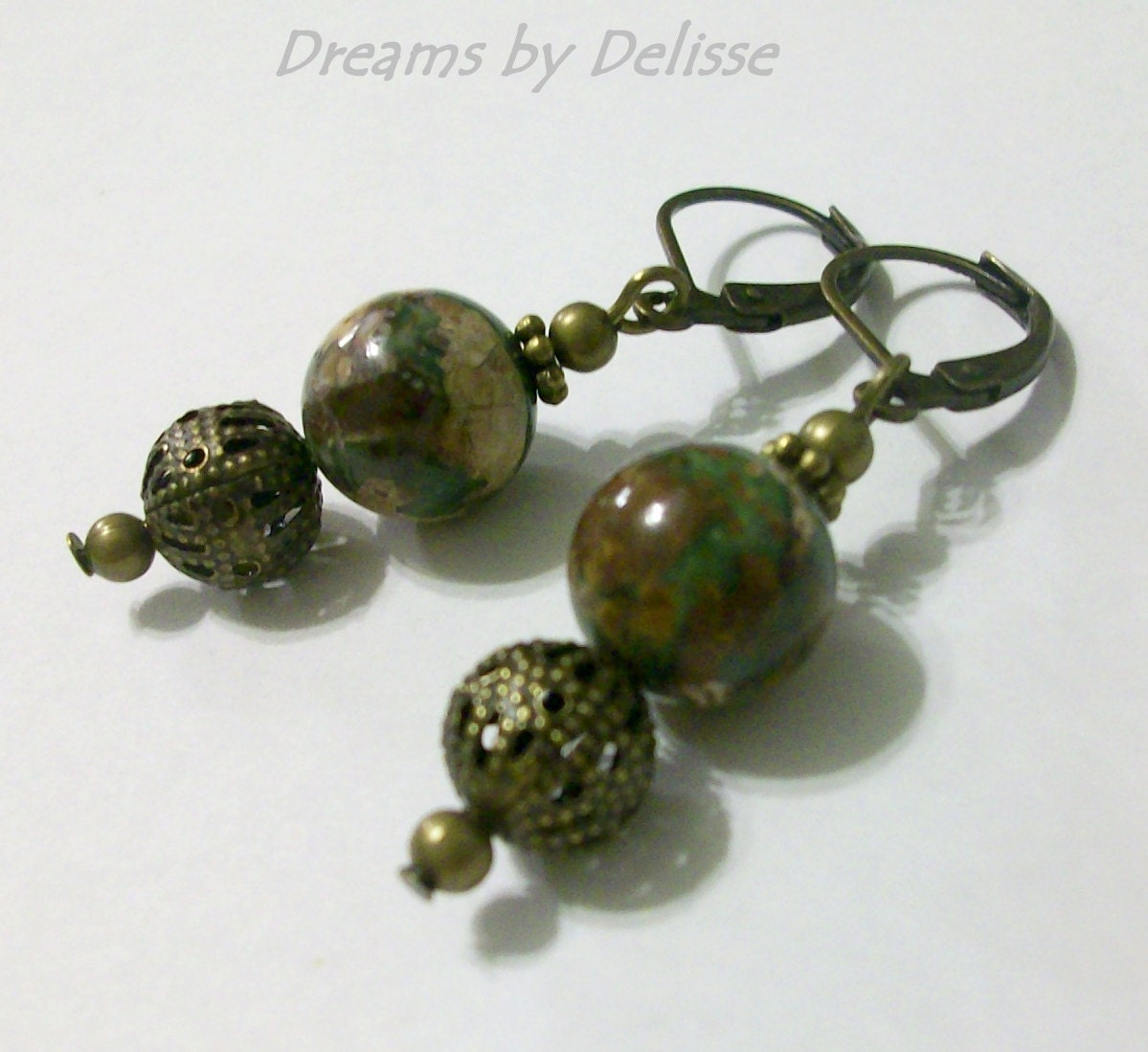 Antiqued Brass Jasper Leverback Earrings - Brown Earrings