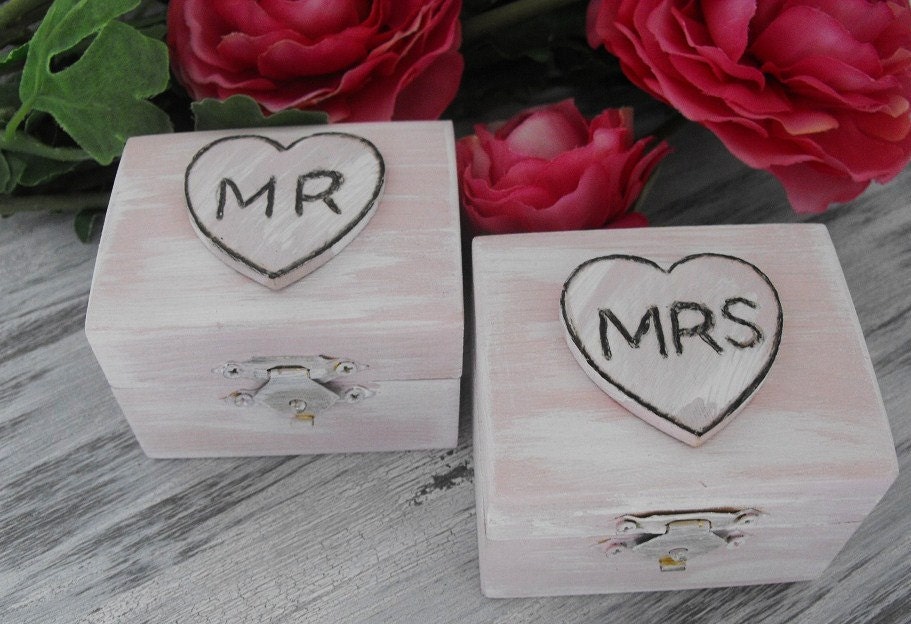 Mr & Mrs Ring Bearer Boxes You Pick Your Colors  Romantic Antique Vintage Inspired Cottage Chic  Alternative Ring Pillow