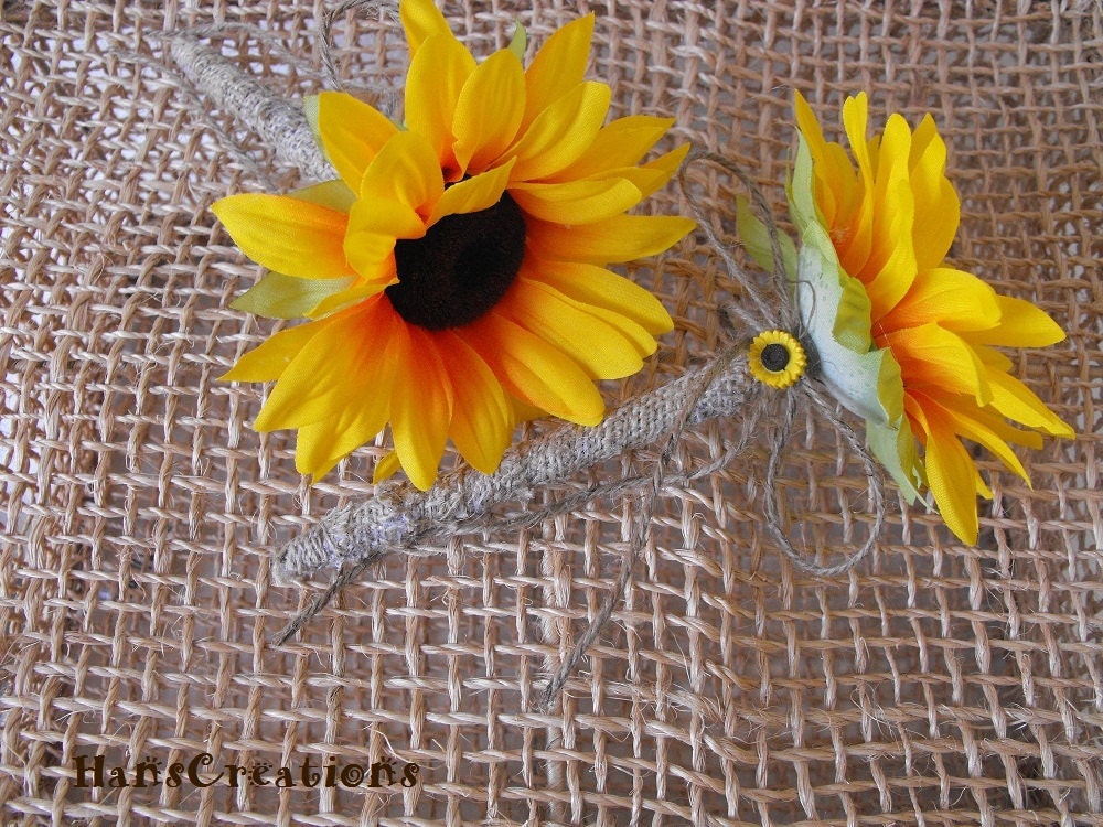Set of Two Stylish Burlap Sunflower Wedding Pens for your Guestbook Rustic Woodland Farmhouse Country Ceremony