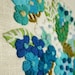 Vintage Framed Crewel Embroidery Art - Blue & Green Floral Arrangement in Watering Can