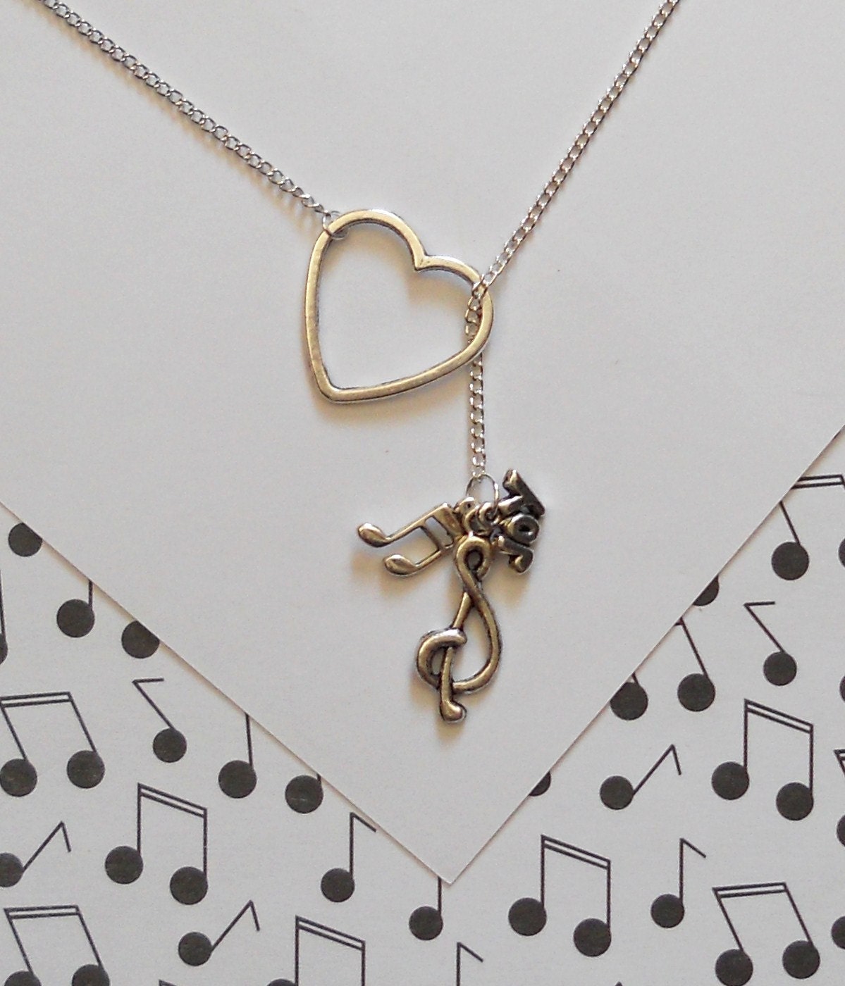 Music Necklace with Heart, Clef, Music Note and Joy Charm, handmade jewelry