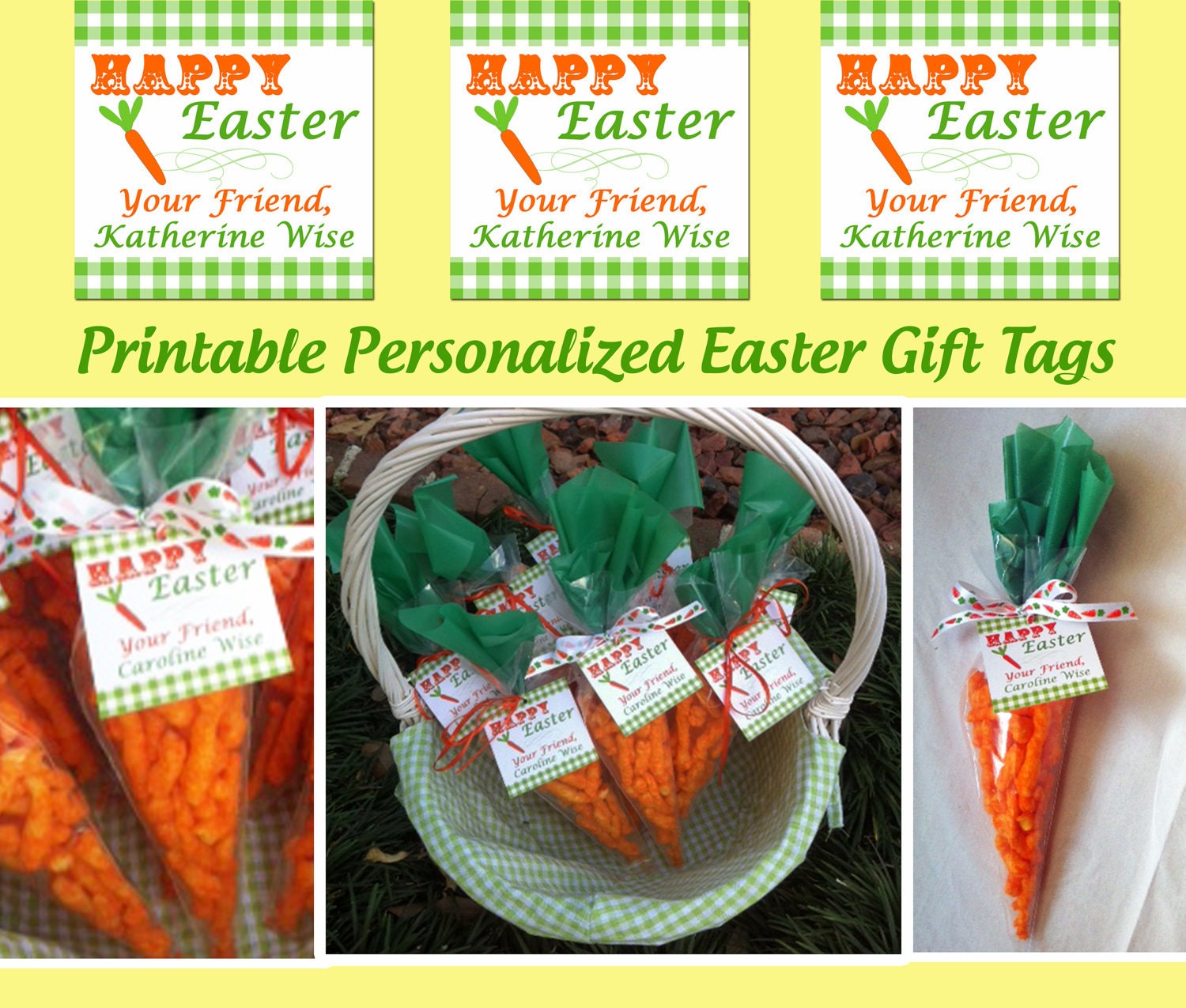 Personalized Easter Tags Printable - Classroom Treat Tags, Gift Tags, or Easter Party Favor Tags