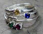 Stacked Rings Argentium Silver 3mm Cubic Zirconia CZ Birthstone - Mix and Match - Pick Your Own  Rings