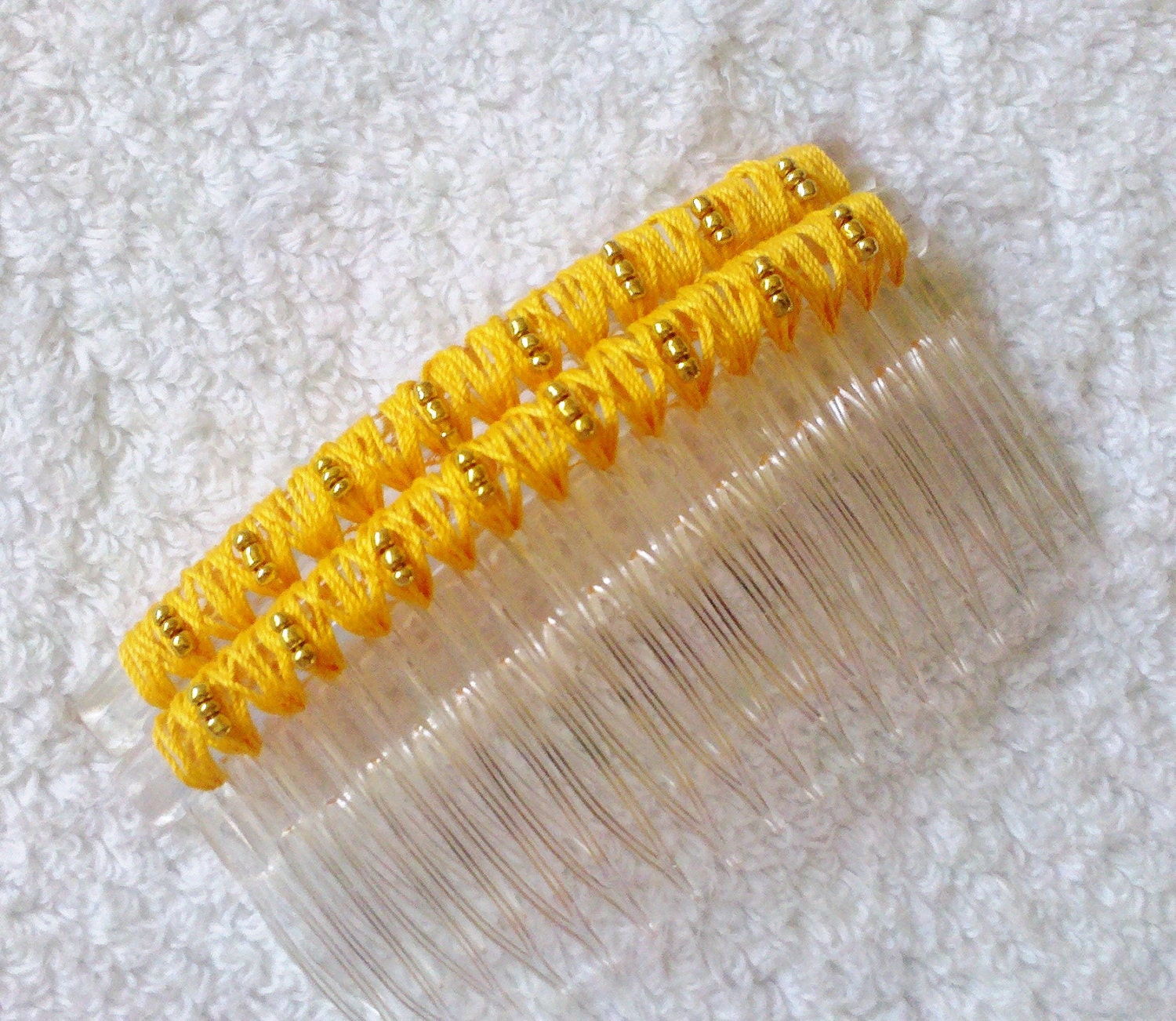 Beaded Hair Combs - Golden Buttercup - One Pair