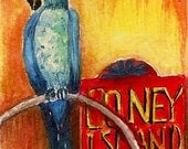 Watercolor ACEO Original  Bird Circus