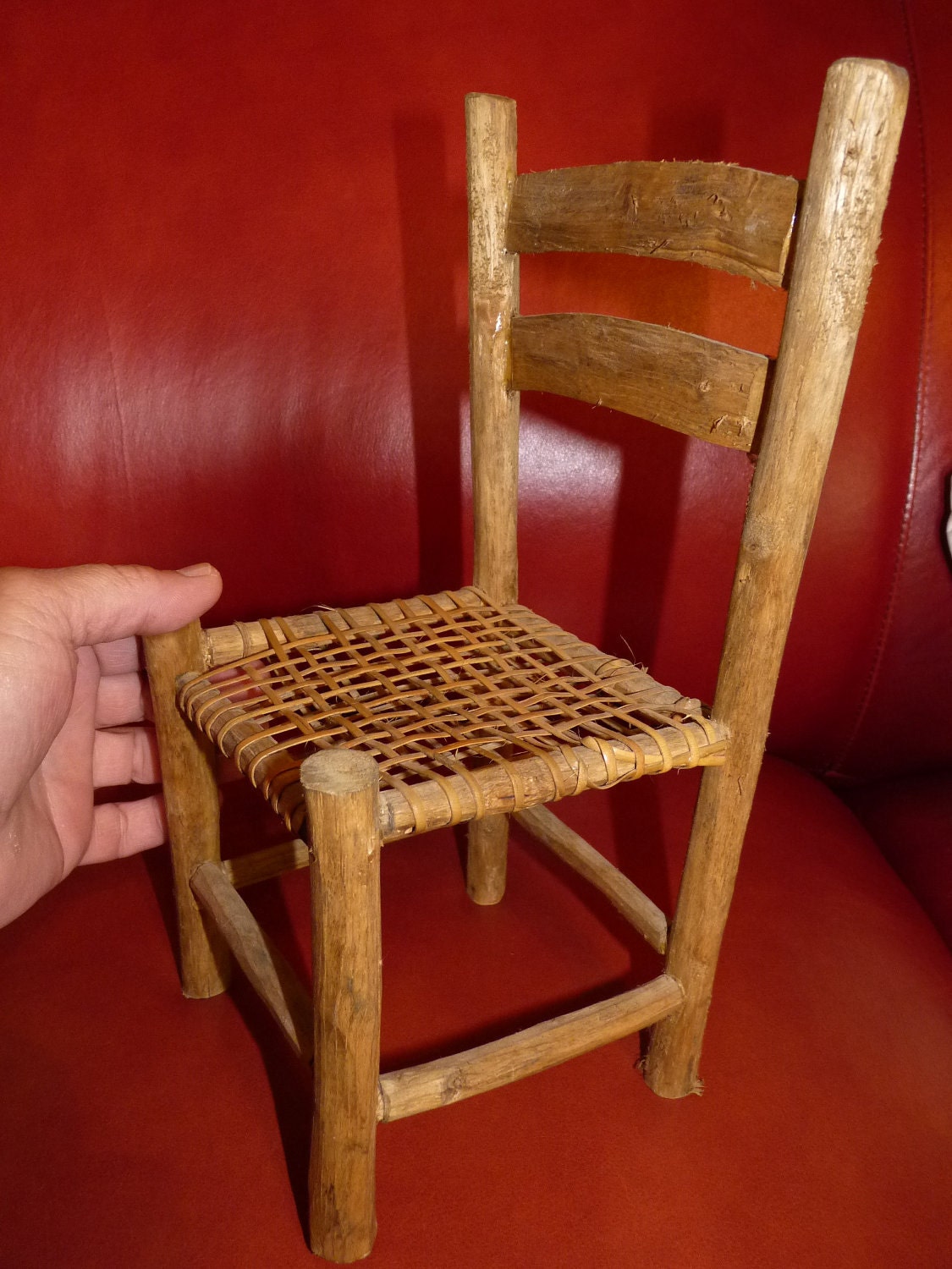 Primitive Style Wood Carving Small Folk Art Doll Chair ,Rough Cut, Rustic from Salvaged Maple