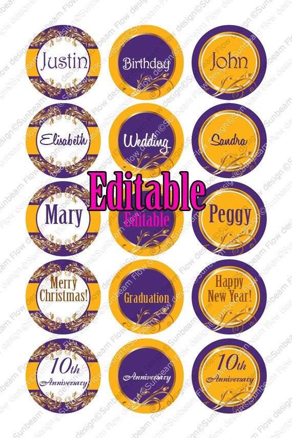 1" Circles 4x6 Editable JPG 35 Ornaments Bottle cap Hairbow Labels Embellishment Envelope Decoration Hangtags Download & Print Your Own DIY