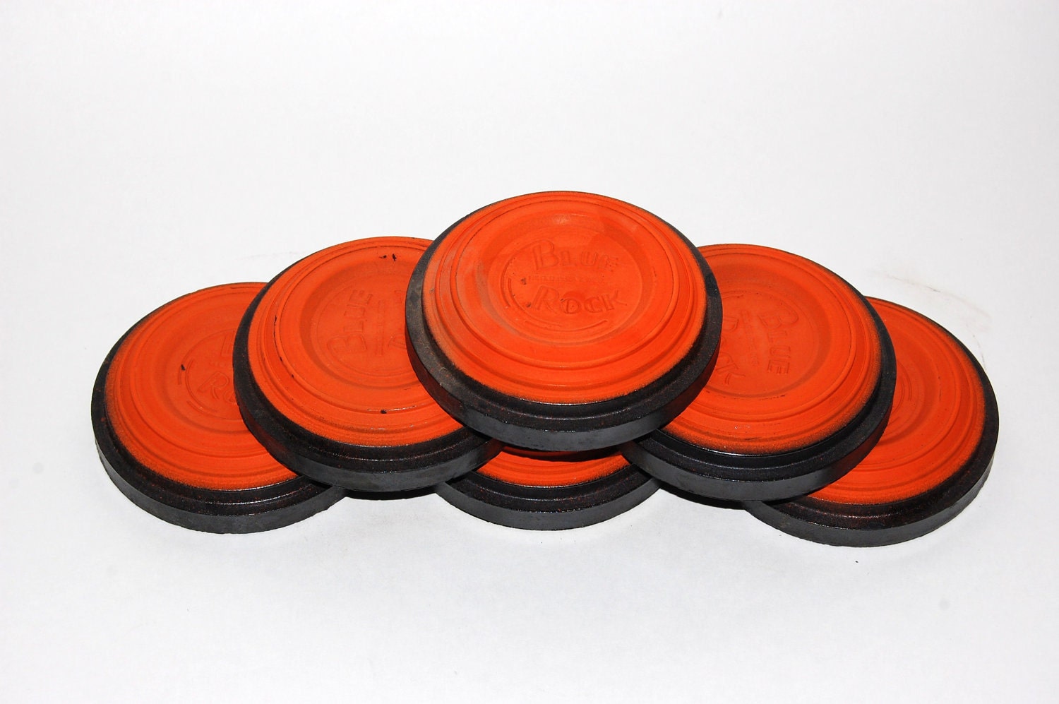 vintage clay pigeons, 6 orange sporting clays, gift for him, skeet shot, shooting clays,