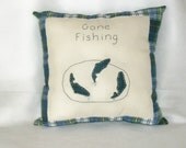 Flannel Pillow Gone Fishing Blue Plaid