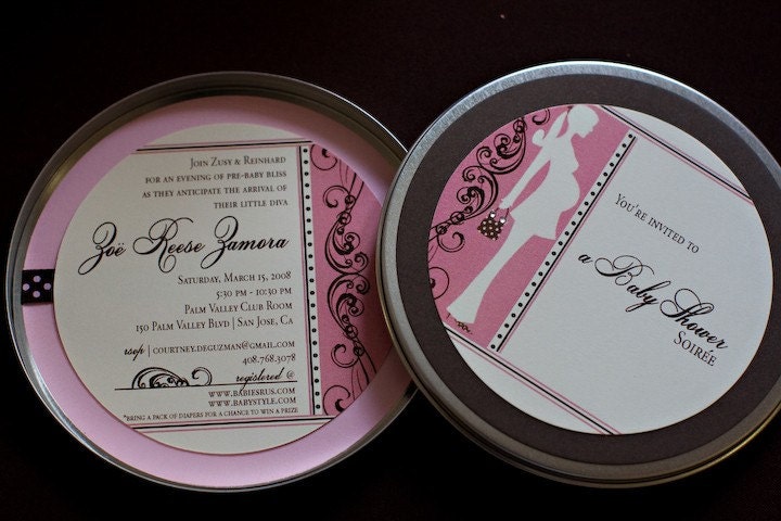 Pink & Brown Stylish Soiree DIY Baby Shower Metal Tin Invitations