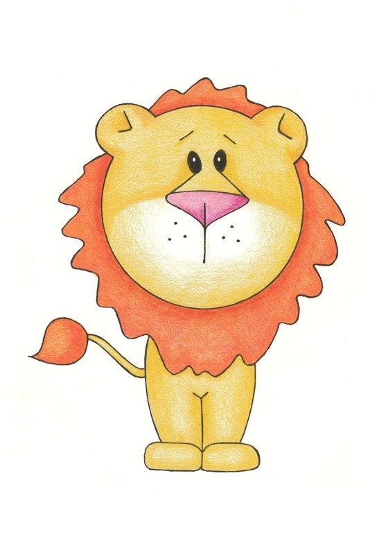 Nursery Wall Art - Lion Modern - 5x7 Illustration Matted