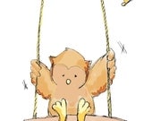Nursery Wall Art - Owl on Swing, 8x10 Print
