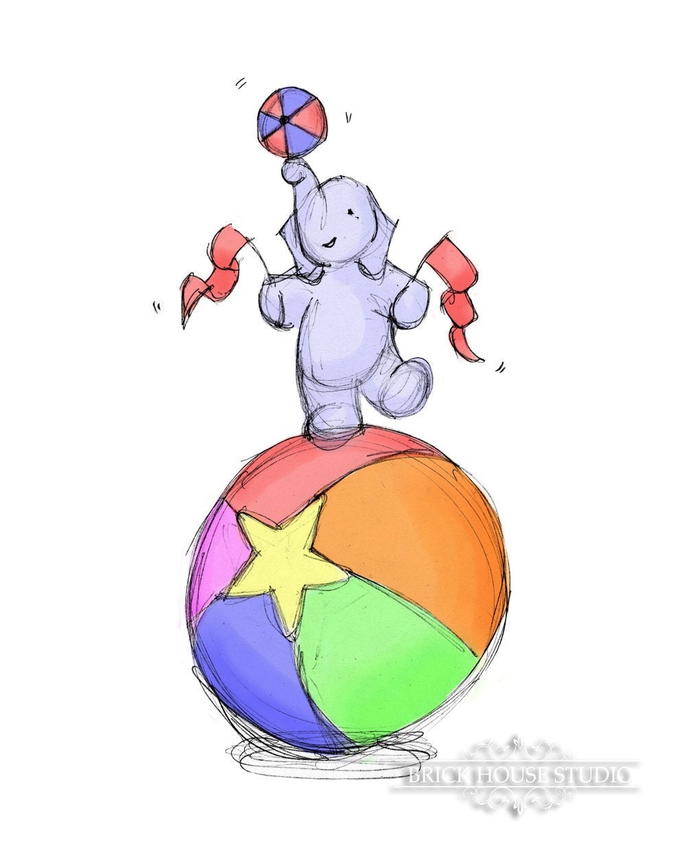 Children's Room Art, Circus Elephant - 5x7 Print