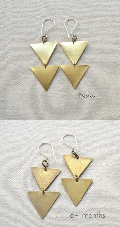 Various Points Earrings- Hand Cut Brass Triangles on Sterling