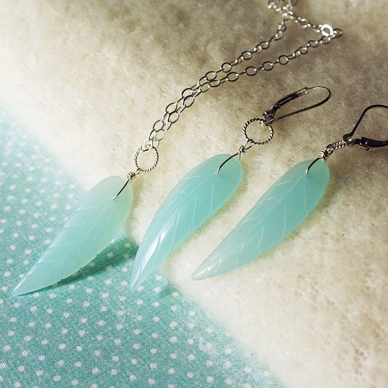 Feather Necklace - Baby Blue Gemstone & Sterling Silver 32 Inch Chain - Adjustable Length - Birthday / Easter / Anniversary Gift