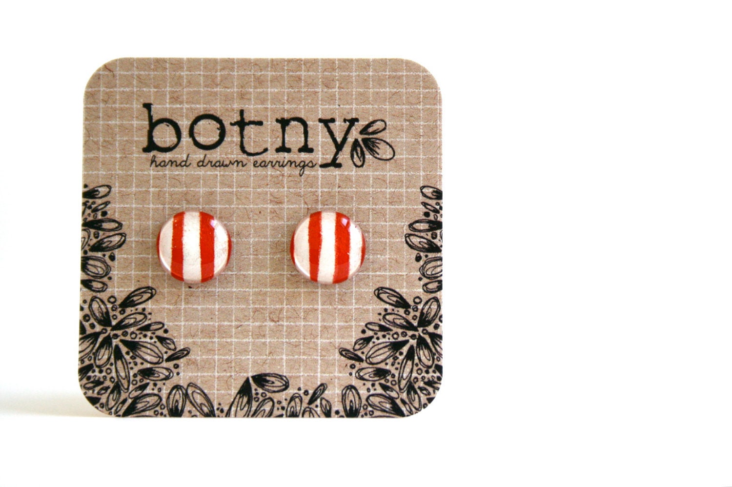 Crimson Red and Snow White Candy Cane Stripe Brook Earrings