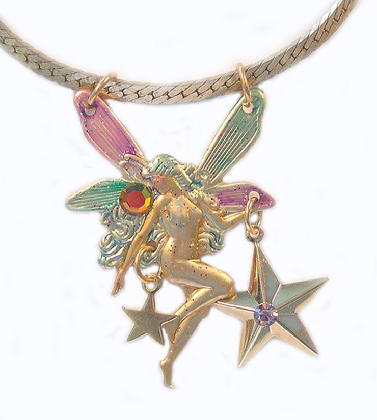 Tinkerbell Fairy Necklace, fairy jewelry, fey pendant, upcycled, recycled, eco friendly, fantasy jewellery, one of a kind, ooak