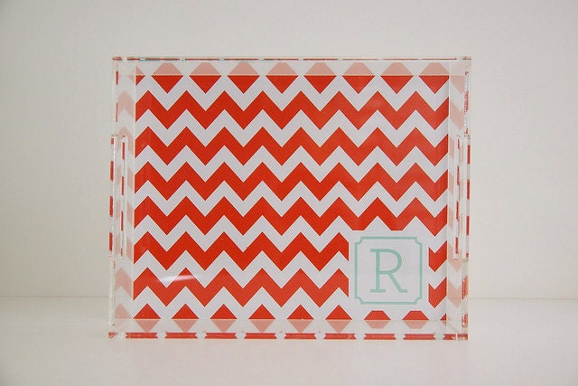 Personalized Lucite Tray - Chevron