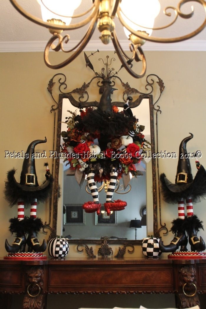 CUSTOM ORDER-Halloween Wreath-"ThE WiCkEd WiTcH with "Ruby Red Slippers"  Fall Wreath-(Please see details)Petals & Plumes Original Design