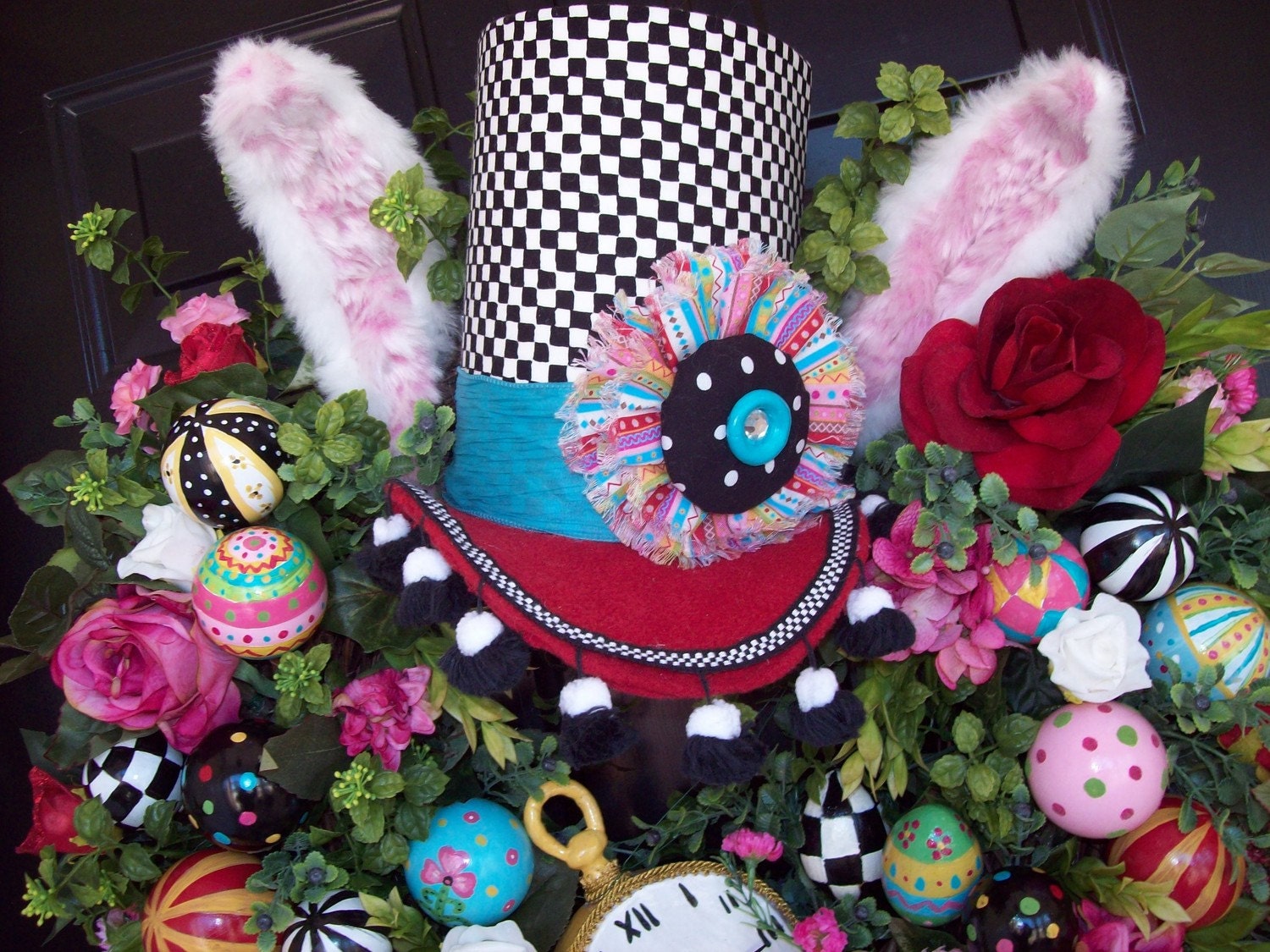 MADE to ORDER "ThE HaTteR RaBbiT"-Easter Bunny Wreath- Spring Wreath -Petals & Plumes Original Design