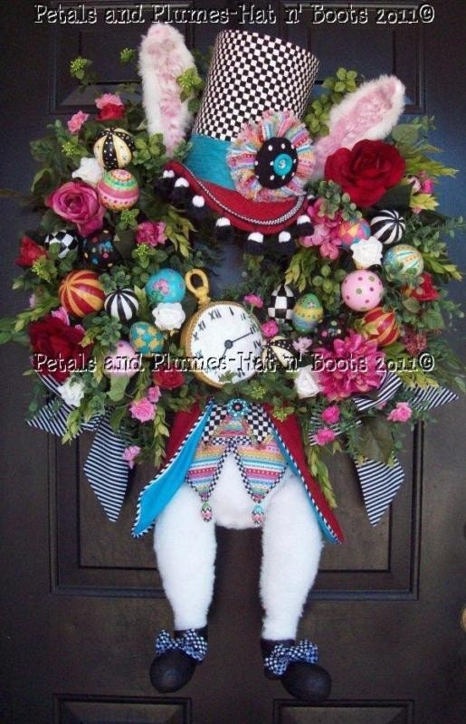 MADE to ORDER "ThE HaTteR RaBbiT"-Easter Bunny Wreath- Spring Wreath -Petals & Plumes Original Design