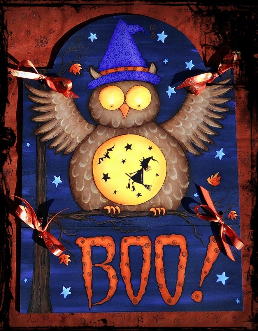 E PATTERN - BOO HOOT - Witchy Owl Fun for Halloween - Designed & Painted by me, Sharon Bond
