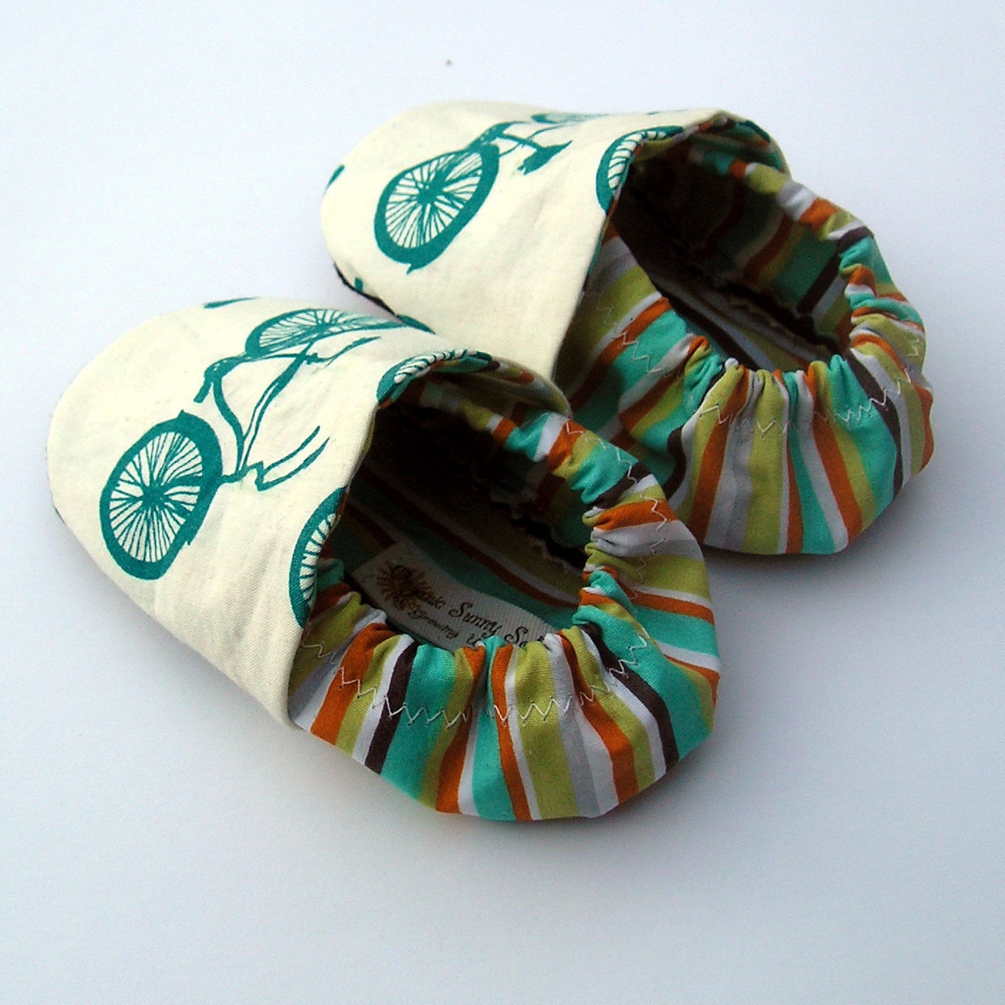 Organic Cotton Bicycle Baby Shoes- Eco Friendly Clothing Unisex Cruiser Blue Bike - Teal 0 3 6 12 18 months - Baby Clothes Gift for Baby