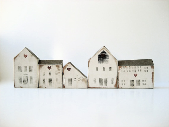 R E S E R V E DFive Vintage Wooden House Blocks