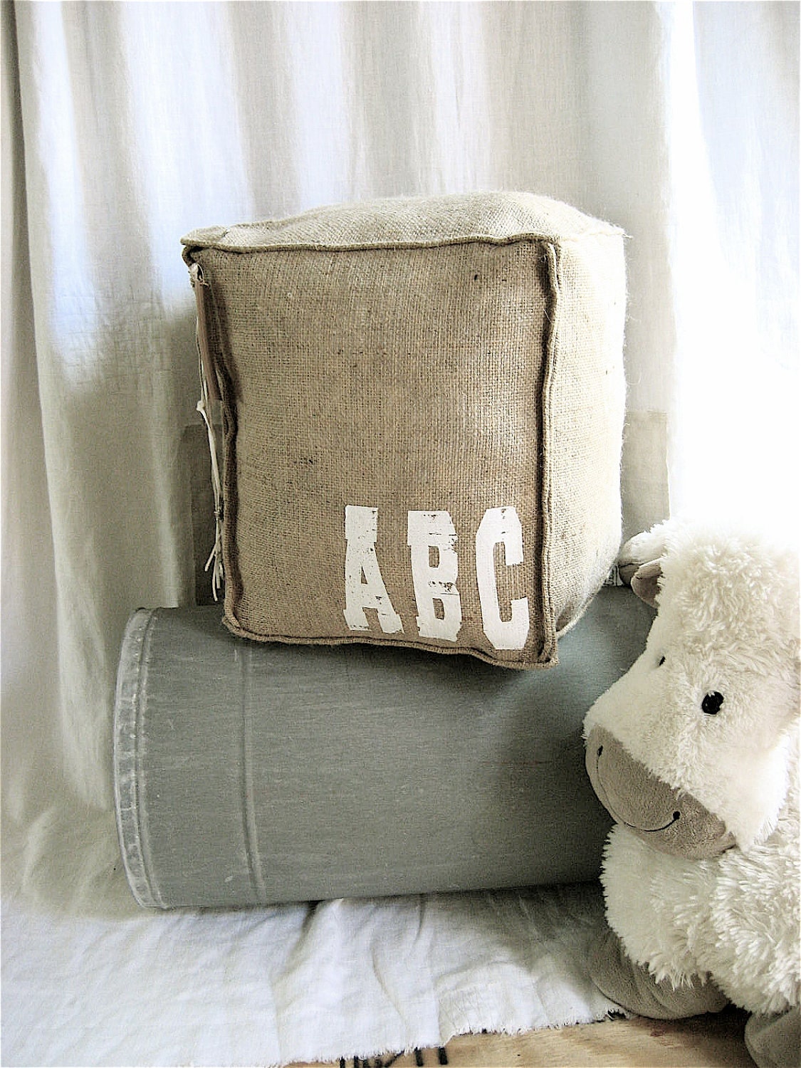 Burlap Cube ABC Pillow