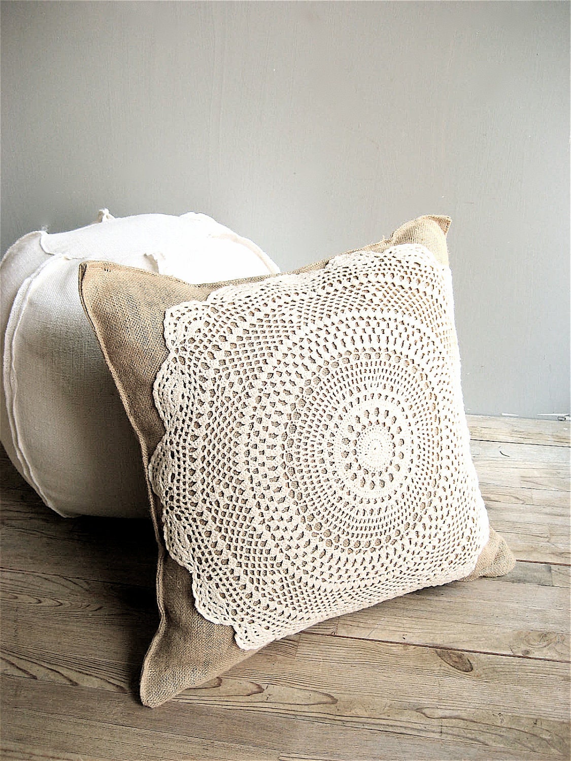 RESERVED for DEID Burlap Doily Pillow Cover