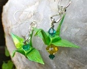 Origami Crane Earrings Irridescent Green - HanaGarden