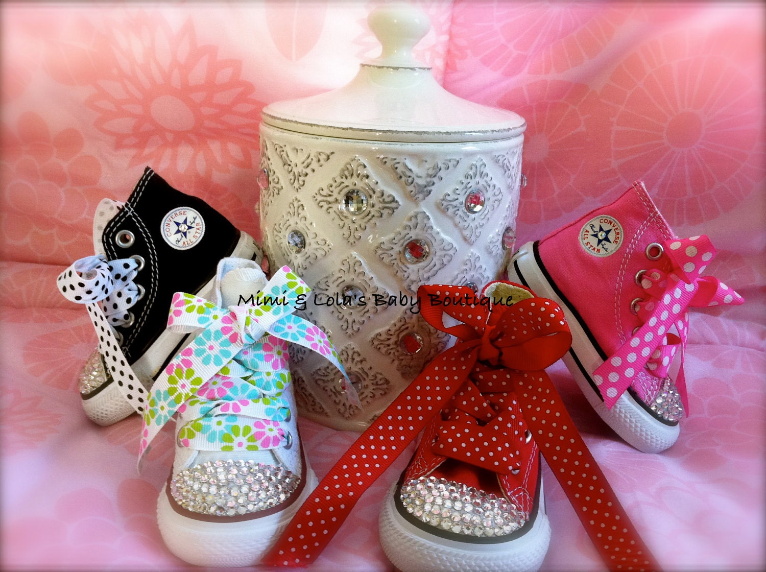 Kphillip7 Custom Order. PINK BLING CONVERSE High tops with Swarovski Crystals (Red, White, Pink and Black sizes 2 - 10)