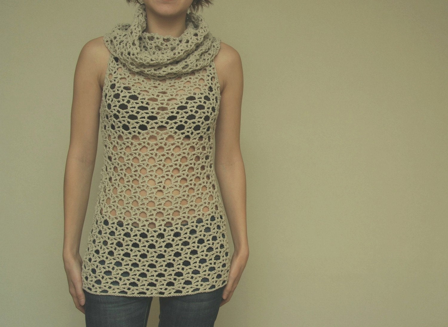 Crochet pattern PDF - Cowlneck Lace Top- sizes XS to L - Crochet Top Pattern Instant Download