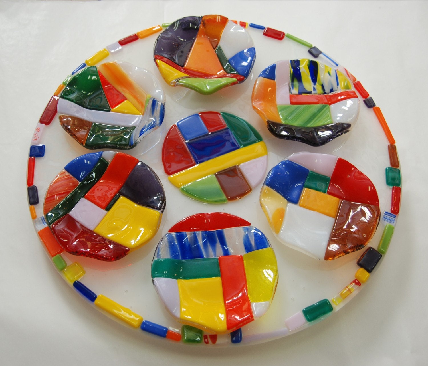 Lasy Susan passover plate fused glass hand made by dalit glass