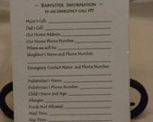 Babysitter Information Note Pad