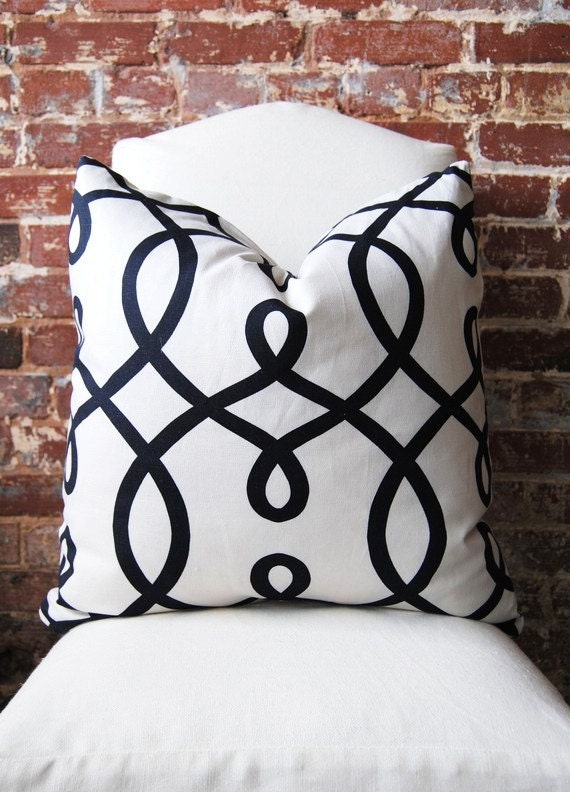 Black and White Loop De Loop by Duralee Fabric Pillow - 20 in square - Designer Pillow - Decorative Pillow - Throw Pillow
