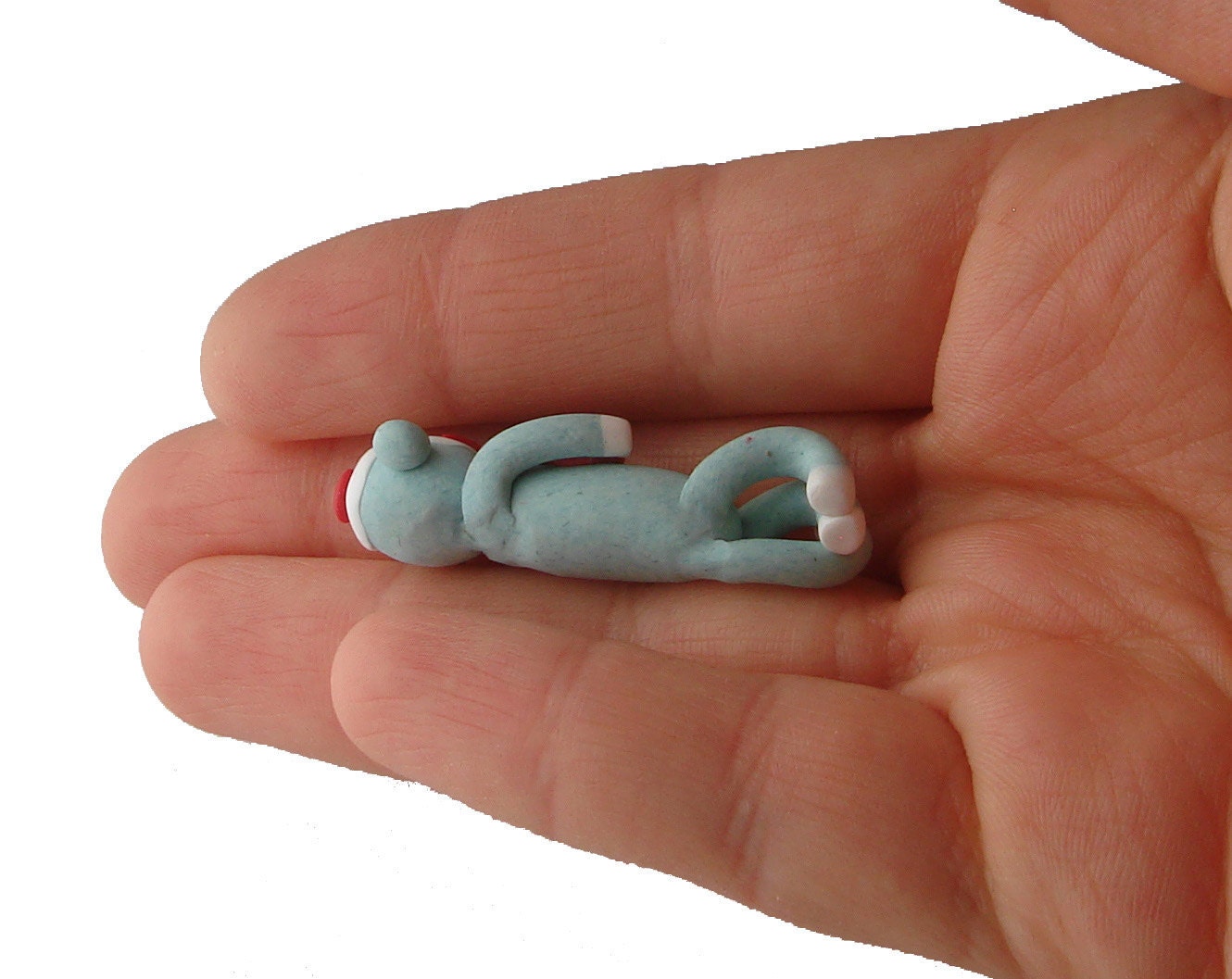 READY TO SHIP: Sock Monkey Pendant Clutching Pink Awareness Ribbon in Traditional Gray Polymer Clay