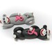 READY TO SHIP: Sock Monkey Pendant Clutching Pink Awareness Ribbon in Traditional Gray Polymer Clay