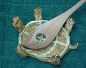 Turtle Spoon Rest. One of a kind Made from a Lump of Clay in USA, choose your colors to match your kitchen totally unique