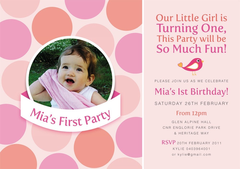 Printable Custom Girls 1st Birthday Party Invitation - My 1st Party Il_570xn