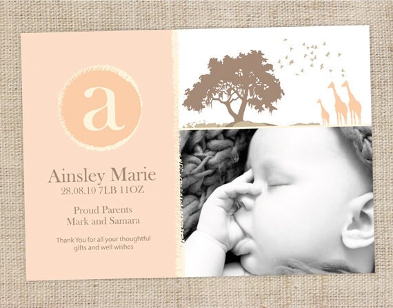 Printable Custom Baby Girl Birth Announcement - Baby Safari Il_570xn