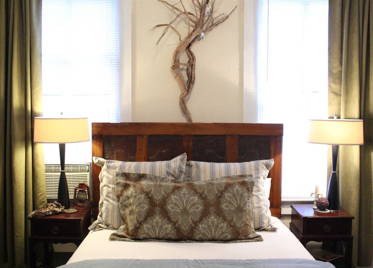 Antique Headboard with Ceiling Tin