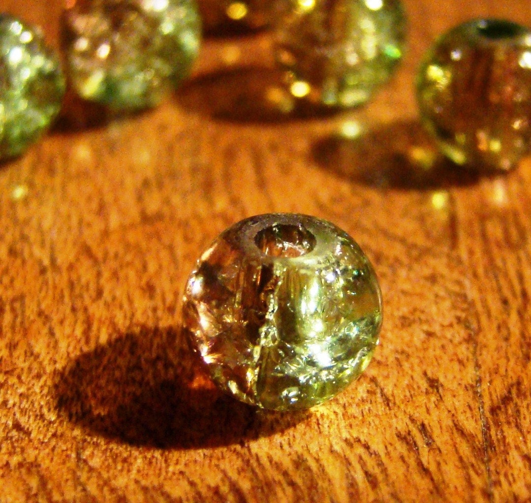 Green/Brown Bicolor 8mm Round Glass Crackle Beads (20)