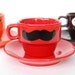 Multi Color Mustache Espresso Mugs and Saucers - set of 6 and a chrome holder - featured in Latina magazine