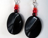 Black and blue/red/amber glass earrings