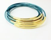 Teal Bohemian Style Bangle Bracelets, Leather Bangles, Bangle Bracelets, Charm Bracelets