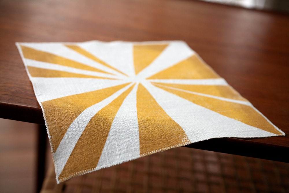 Linen Cocktail Napkins - Strobe in Ochre/Maize on Ivory Linen (set of 4)