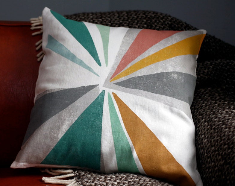 Blockprinted Linen Pillow Cover - Strobe (removable, 16" x 16")