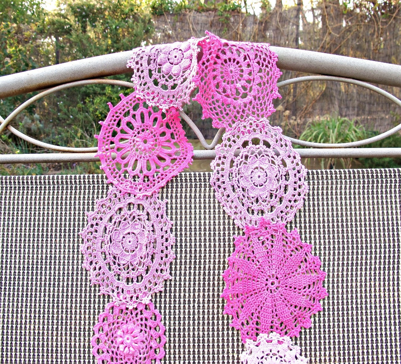Fleur Scarf Vintage Doily. Doilies Baby Pink Fuschia. Clothing. Crochet. Shabby Chic. Garland.