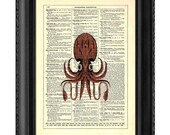 The Amazing Creature Of The Deep, Octopus, Vintage Dictionary Print, 8 x 10